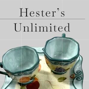 Medici Brand Hand Painted Beautiful Fruit 3 Pc. Tray & Cups-